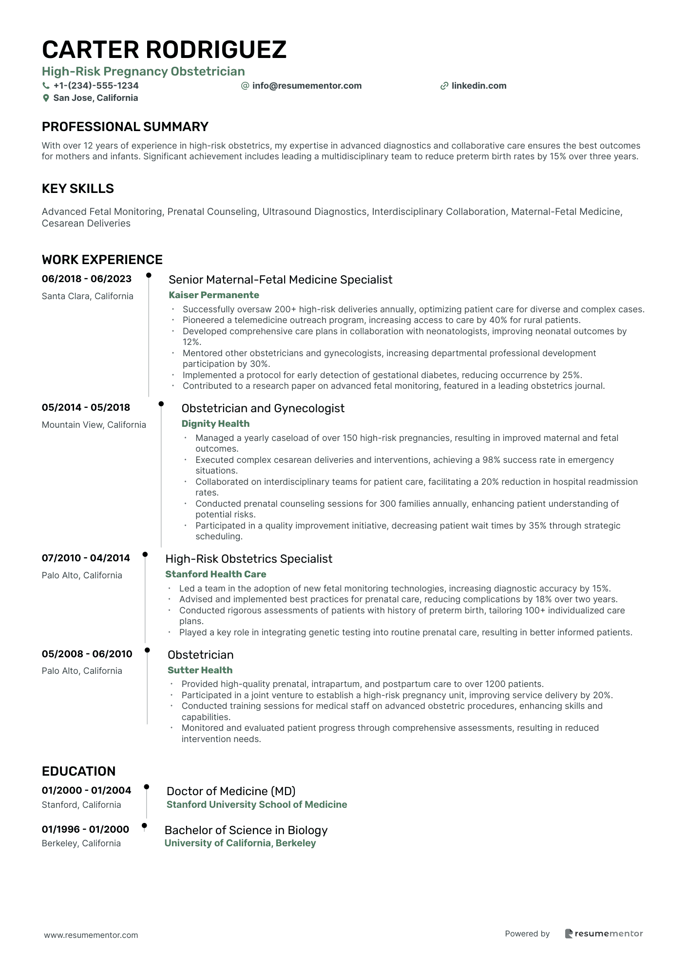 Obstetricians (OB-GYN) Resume Example - Free to Edit ATS-Friendly PDF ...