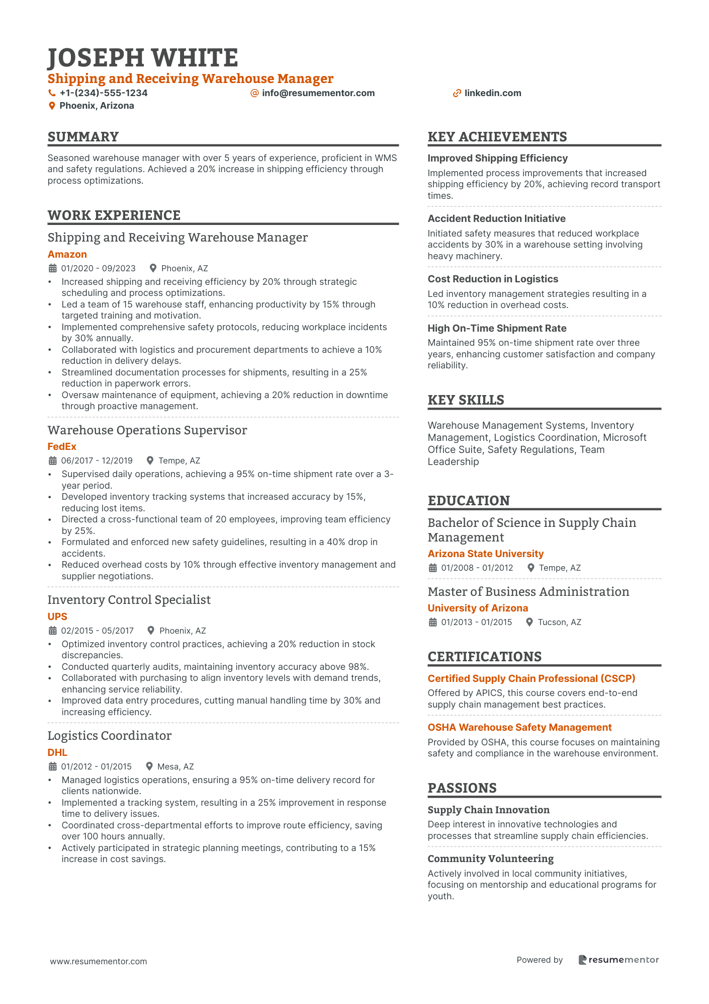 Warehouse Manager Resume Examples - Free to Edit ATS-Friendly PDF - 2025