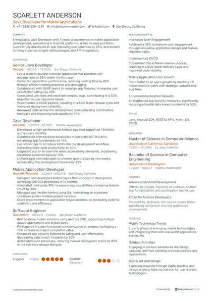 Java Developer Resume Example - Free to Edit ATS-Friendly PDF - 2025