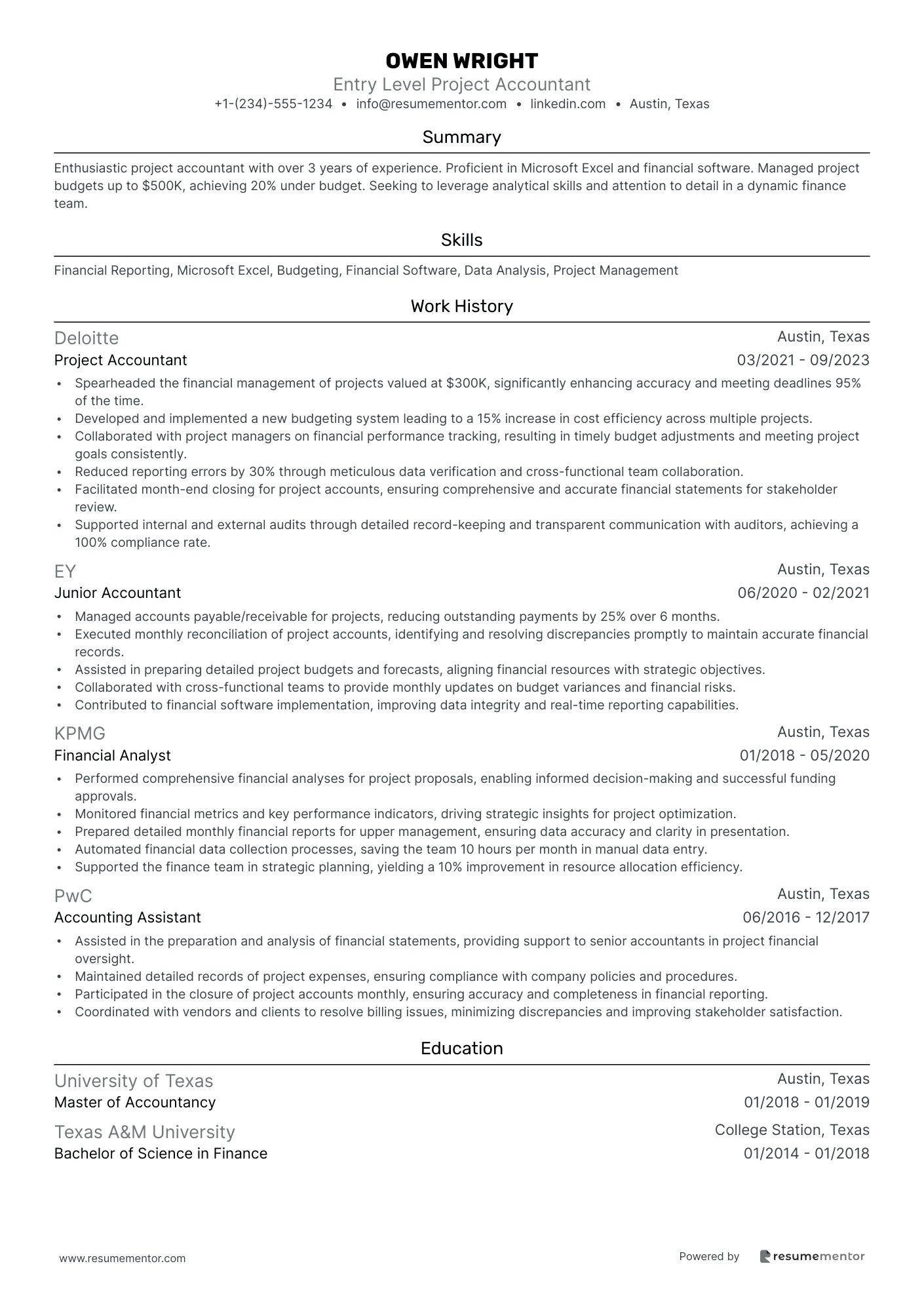 Fresher Accountant Resume Example - Free to Edit ATS-Friendly PDF - 2025