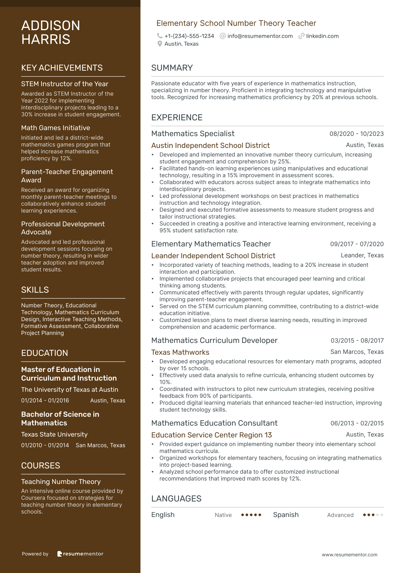 Math Teacher Resume Example - Free to Edit ATS-Friendly PDF - 2025