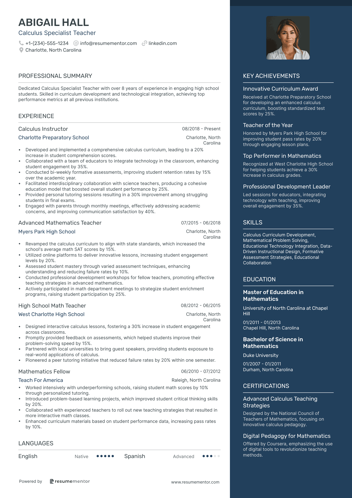 Math Teacher Resume Example - Free to Edit ATS-Friendly PDF - 2025