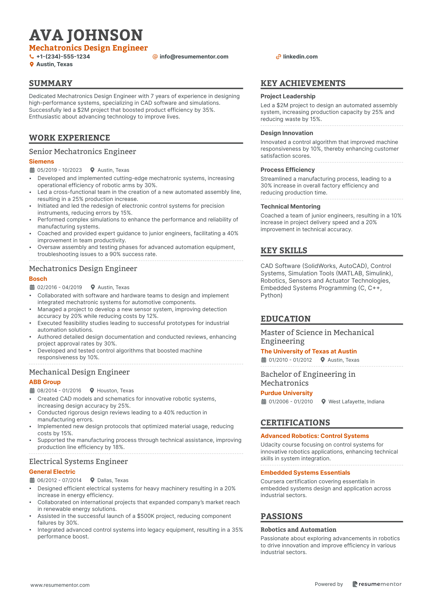 Mechanical Design Engineer Resume Example - Free to Edit ATS-Friendly ...