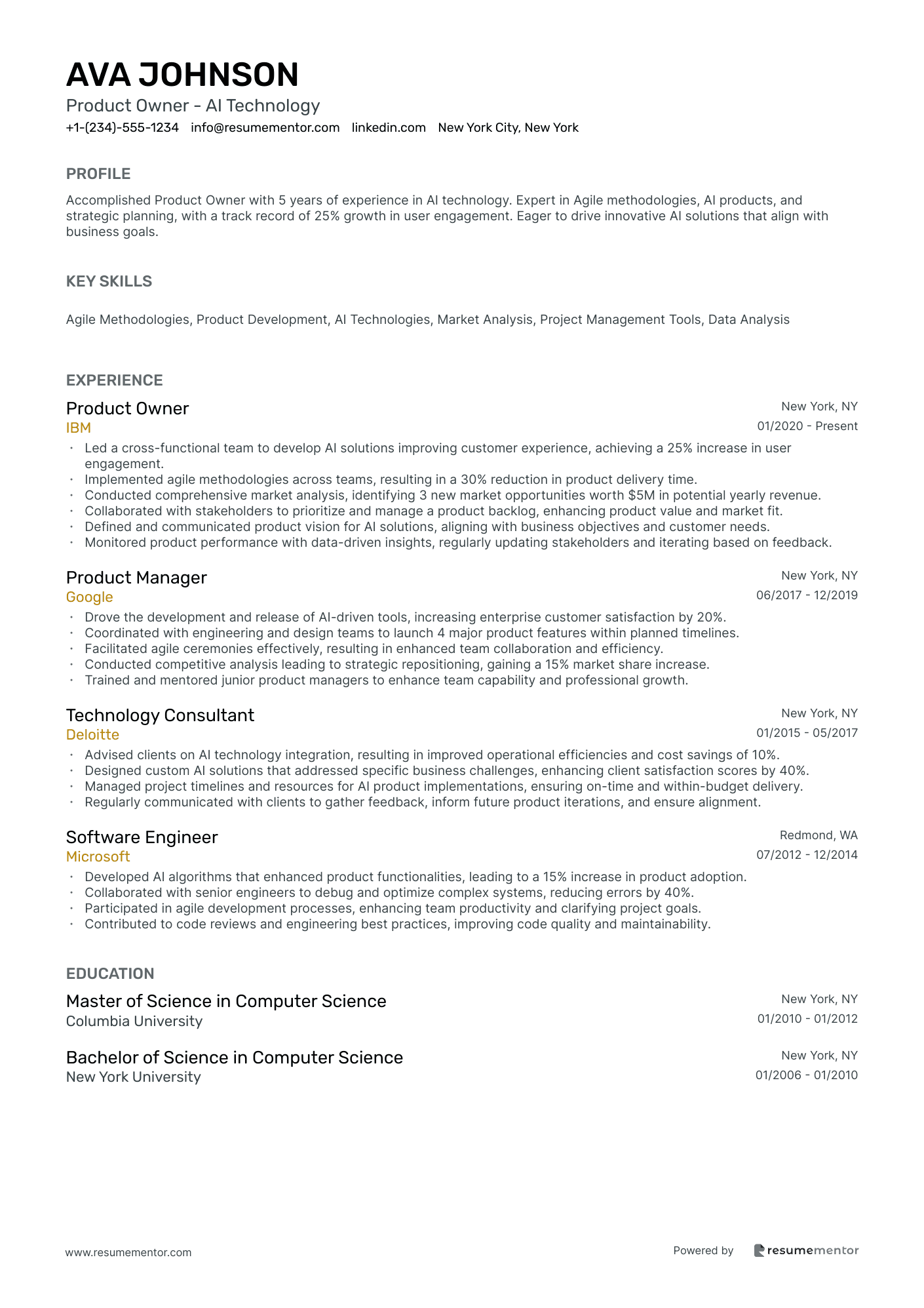 Product Owner Resume Examples - Free to Edit ATS-Friendly PDF - 2025