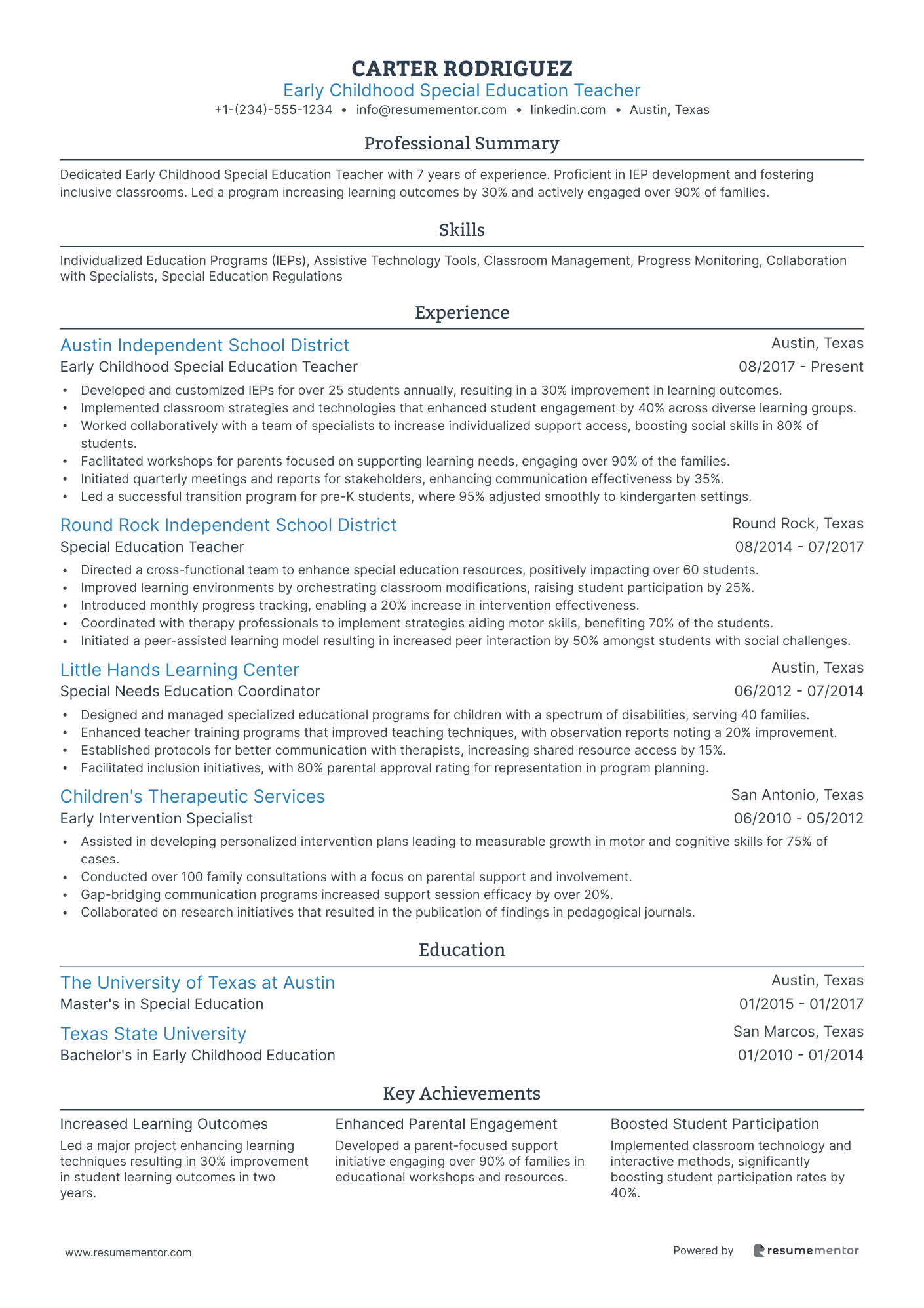 Early Childhood Education Resume Examples - Free to Edit ATS-Friendly ...