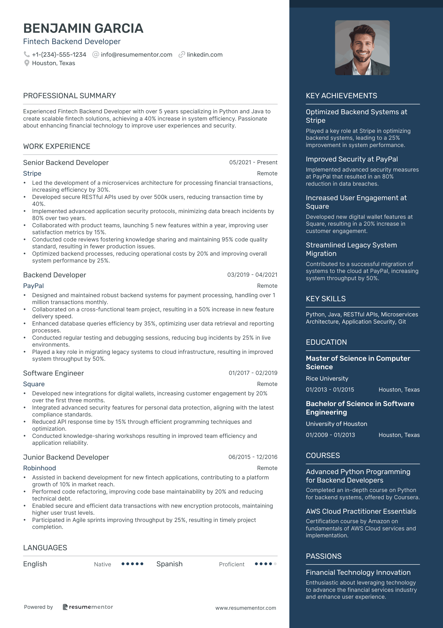 Backend Developer Resume Example - Free to Edit ATS-Friendly PDF - 2025