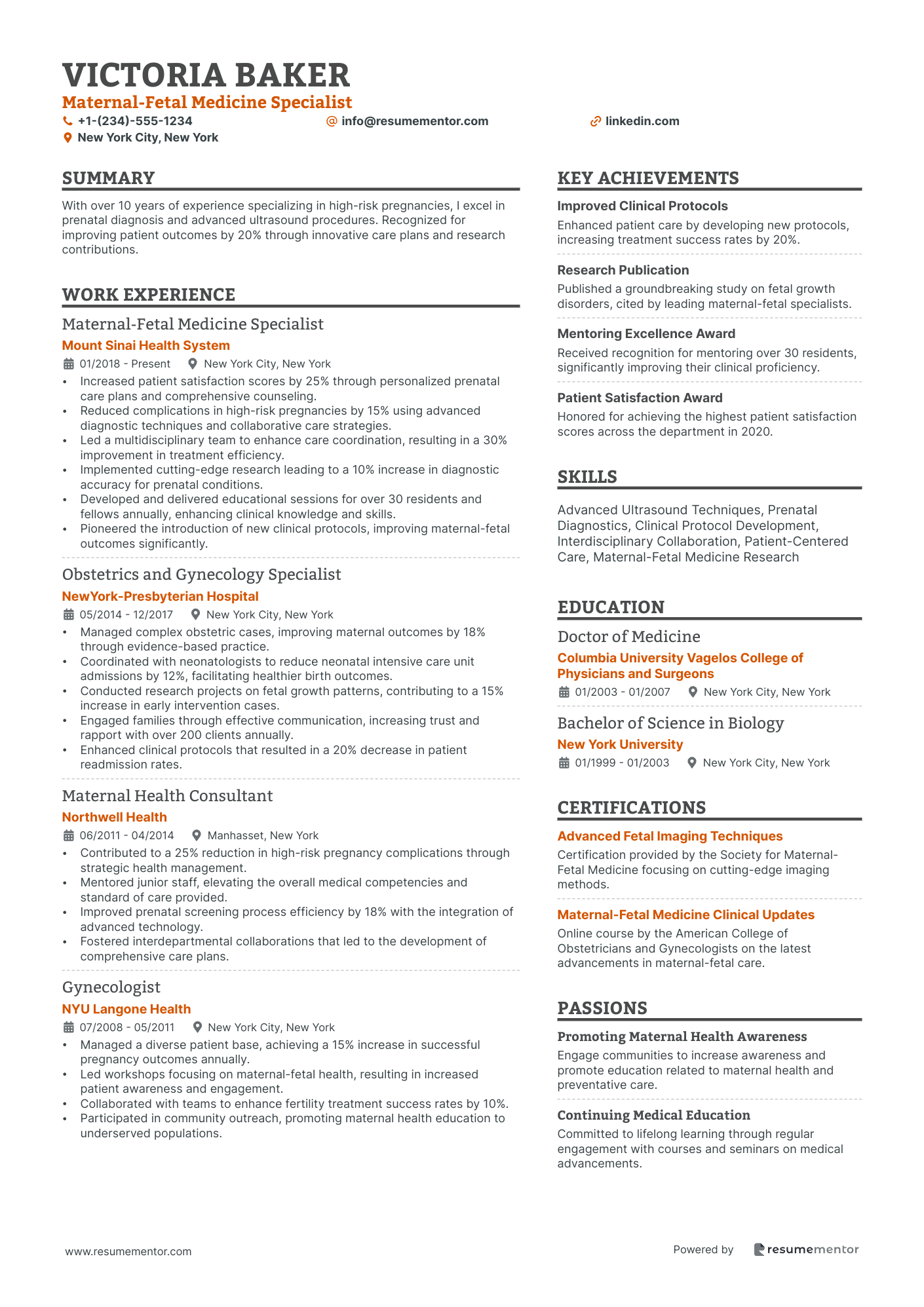 Obstetricians (OB-GYN) Resume Example - Free to Edit ATS-Friendly PDF ...