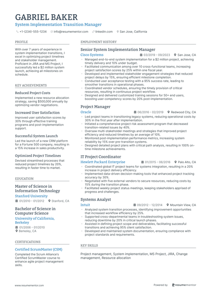 Transition Manager Resume Example - Free to Edit ATS-Friendly PDF - 2025