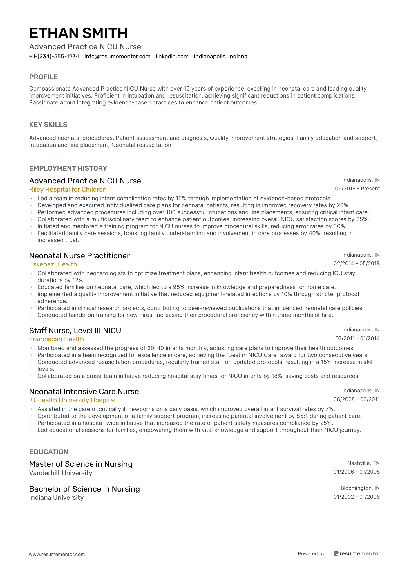 NICU Nurse Resume Example - Free to Edit ATS-Friendly PDF - 2025