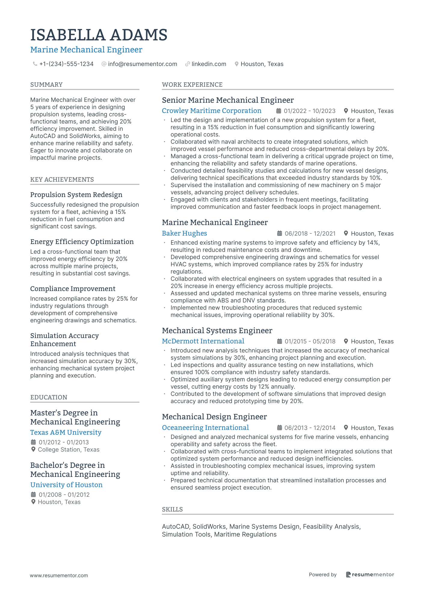 Mechanical Engineer Resume Example - Free to Edit ATS-Friendly PDF - 2025