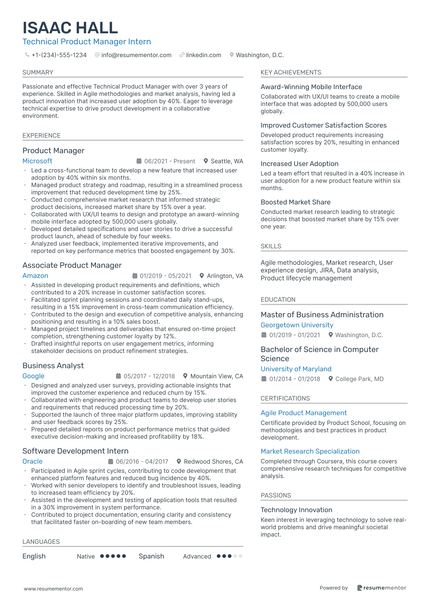 Product Manager Intern Resume Example - Free to Edit ATS-Friendly PDF ...