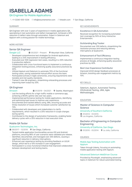 QA Engineer Resume Example - Free to Edit ATS-Friendly PDF - 2025