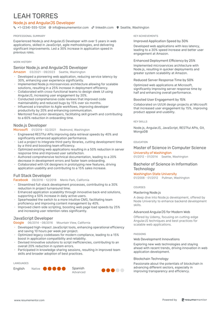 Node JS Developer Resume Example - Free to Edit ATS-Friendly PDF - 2025