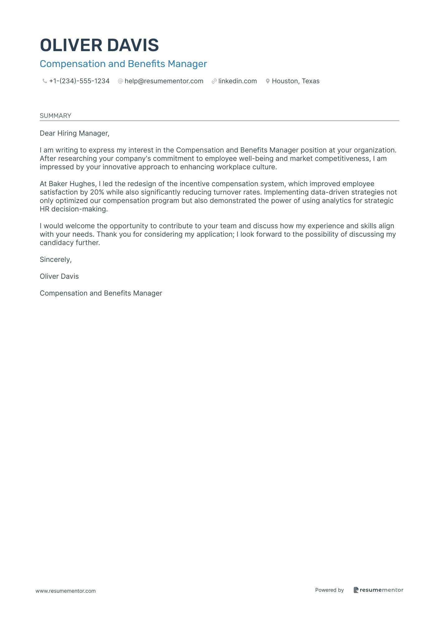 Human Resources Manager Cover Letter Examples by ResumeMentor.com ...