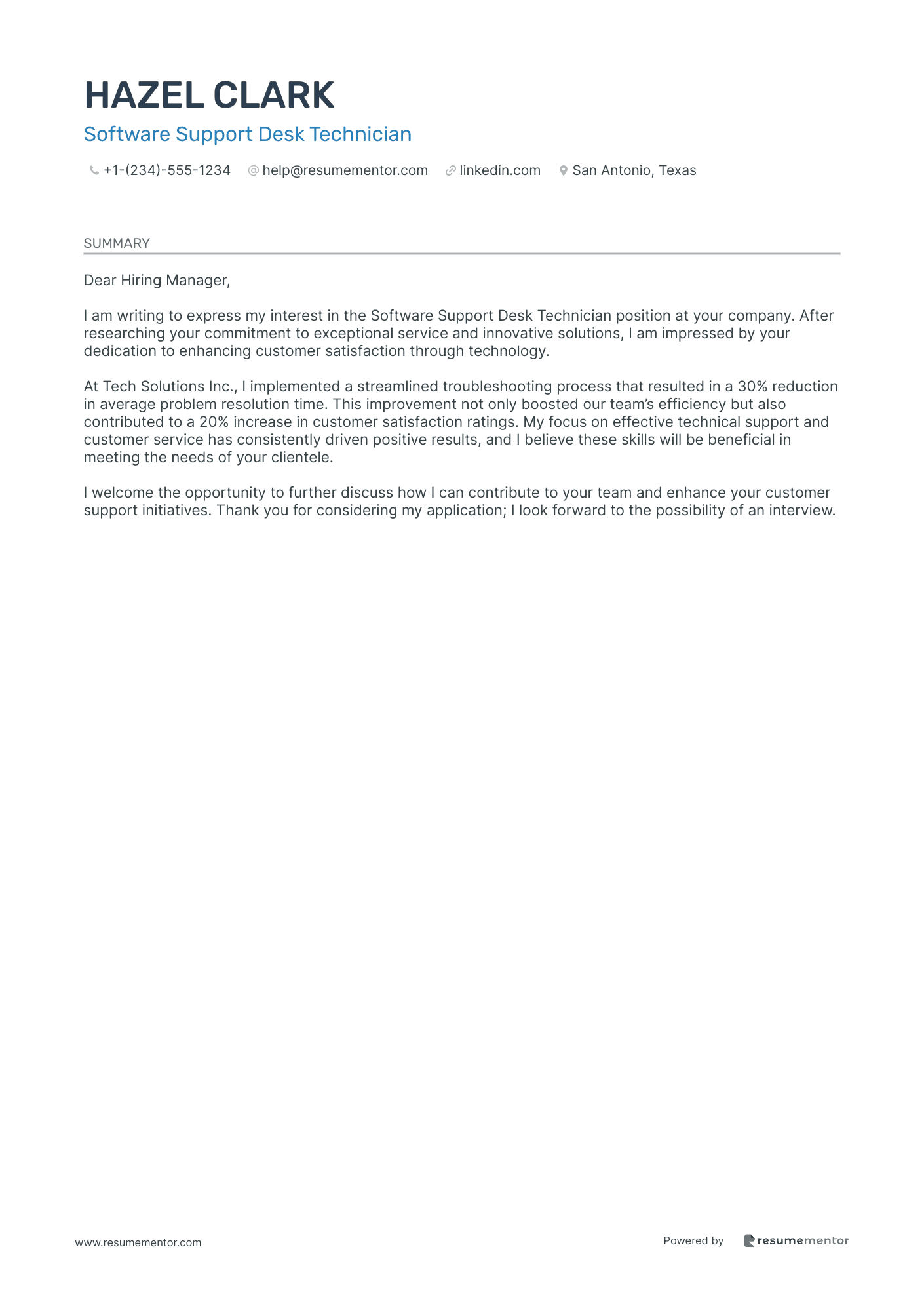 Help Desk Technician Cover Letter Examples by ResumeMentor.com ...