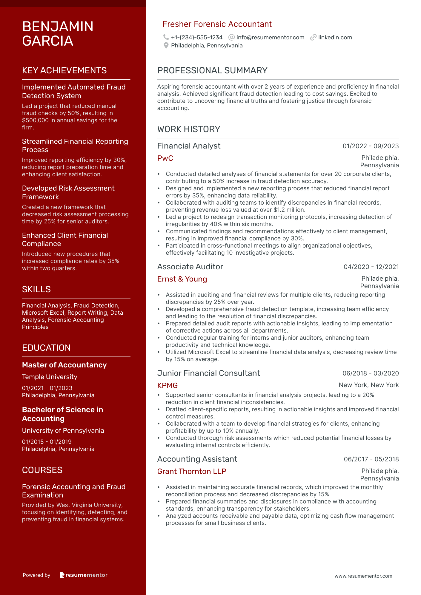 Fresher Accountant Resume Example - Free to Edit ATS-Friendly PDF - 2025