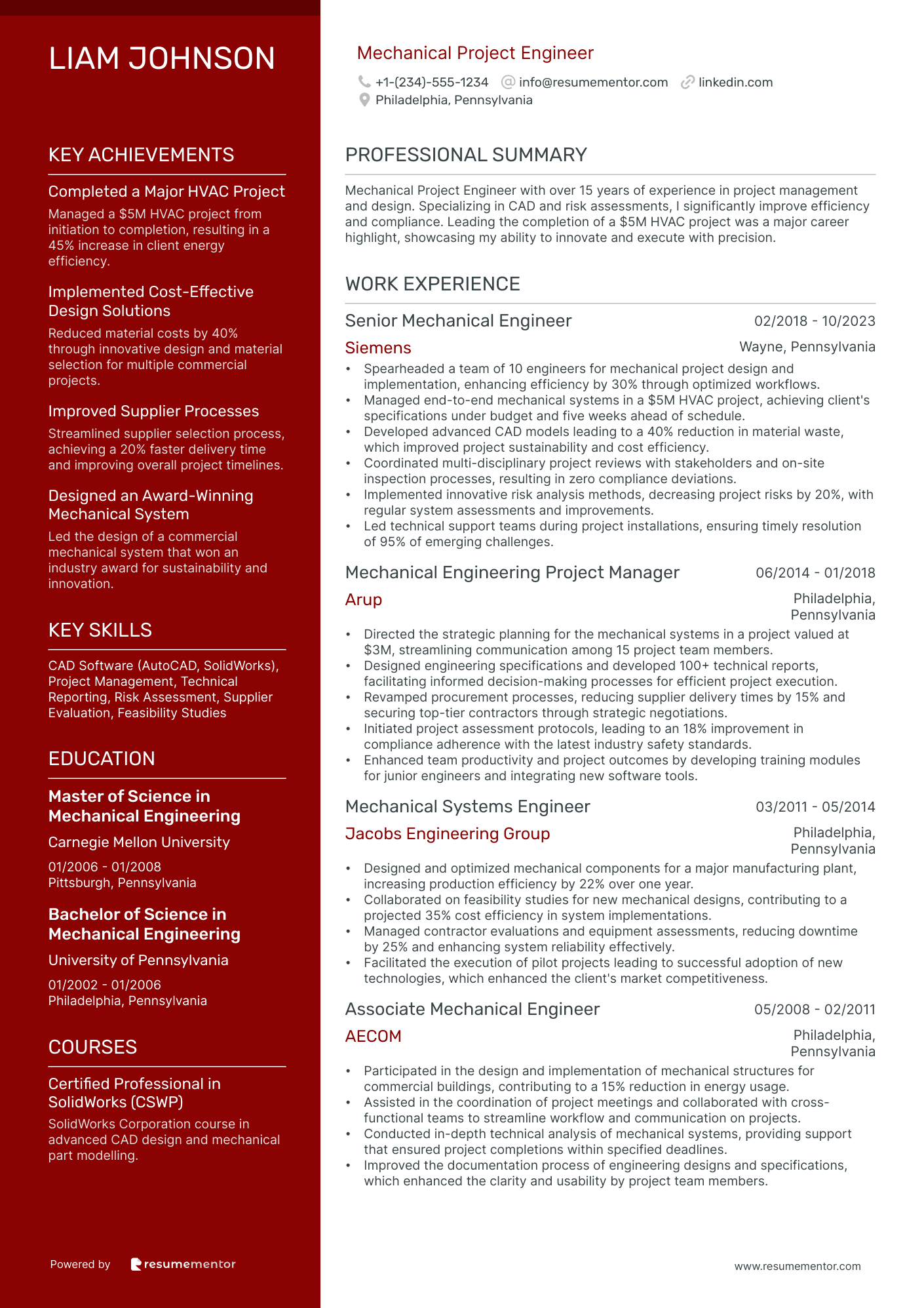 Mechanical Engineer Resume Example - Free to Edit ATS-Friendly PDF - 2025