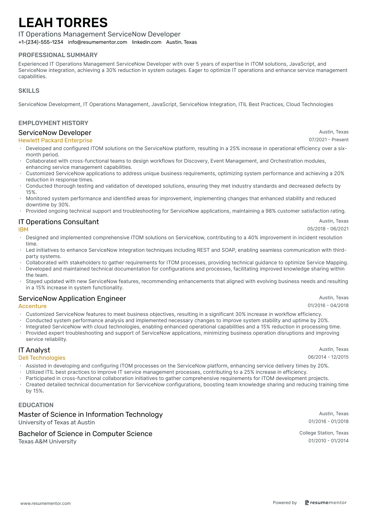 Servicenow Developer Resume Examples To Get You Hired in 2025