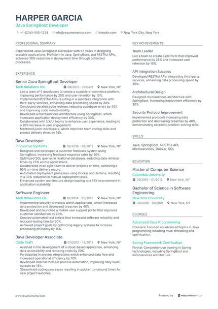 Java Developer Resume Example - Free to Edit ATS-Friendly PDF - 2025