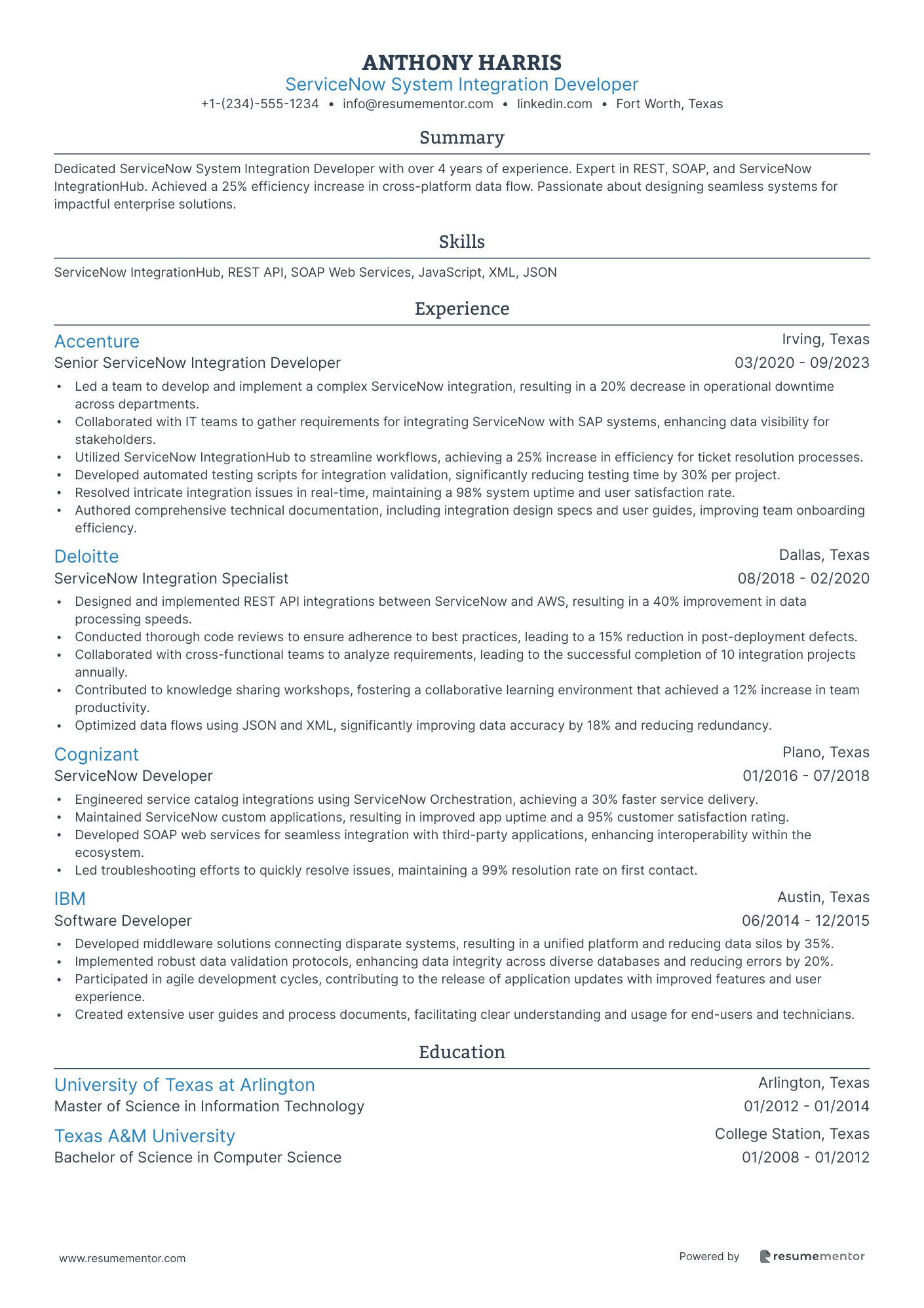 Servicenow Developer Resume Examples To Get You Hired in 2025