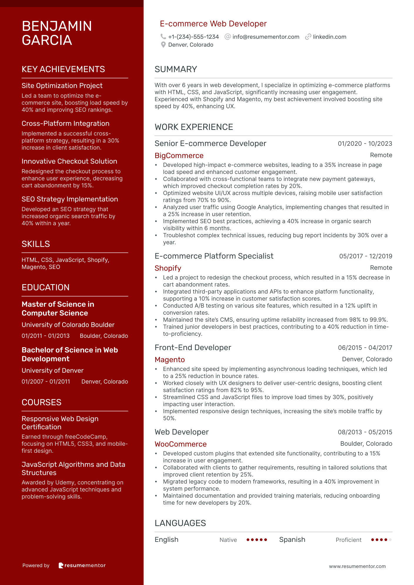 Web Developer Resume Example - Free to Edit ATS-Friendly PDF - 2025