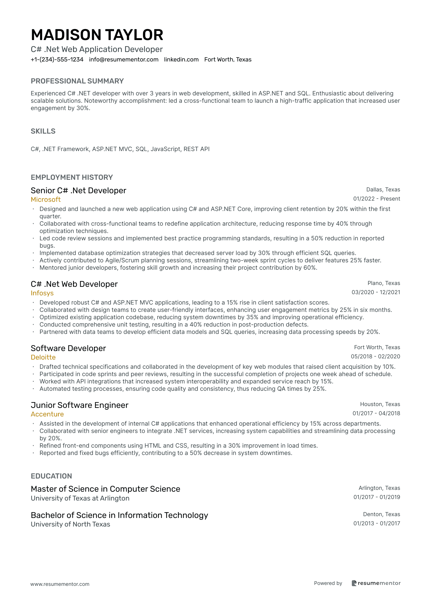 .Net Developer Resume Example - Free to Edit ATS-Friendly PDF - 2025