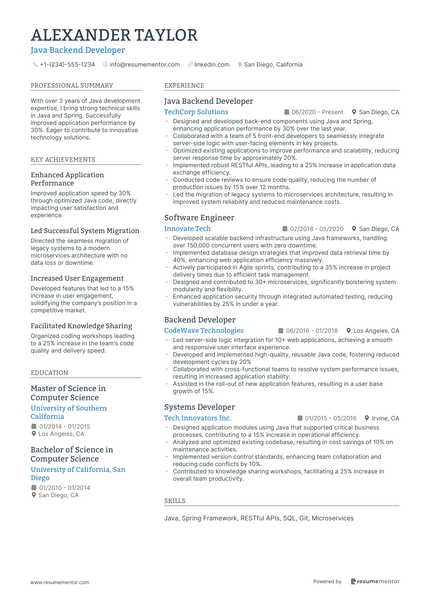 Java Developer Resume Example - Free to Edit ATS-Friendly PDF - 2025