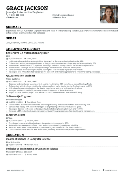 QA Automation Engineer Resume Example - Free to Edit ATS-Friendly PDF ...