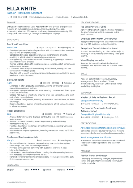 Retail Assistant Resume Example - Free to Edit ATS-Friendly PDF - 2025