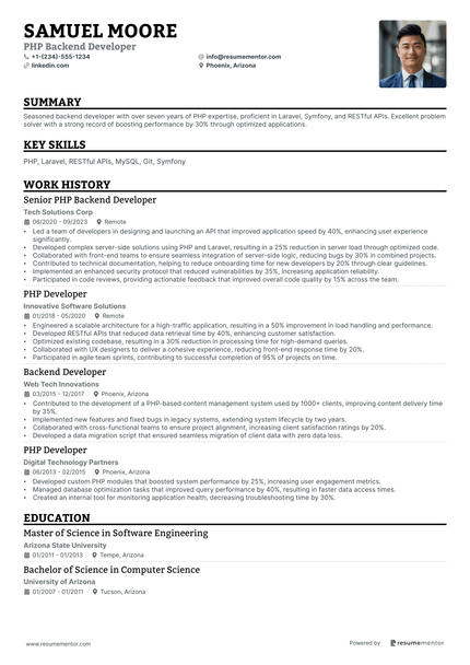 PHP Developer Resume Example - Free to Edit ATS-Friendly PDF - 2025