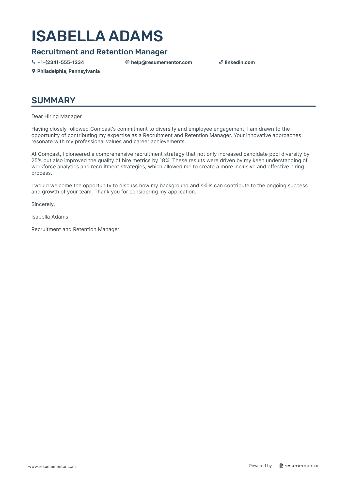 Human Resources Manager Cover Letter Examples by ResumeMentor.com ...
