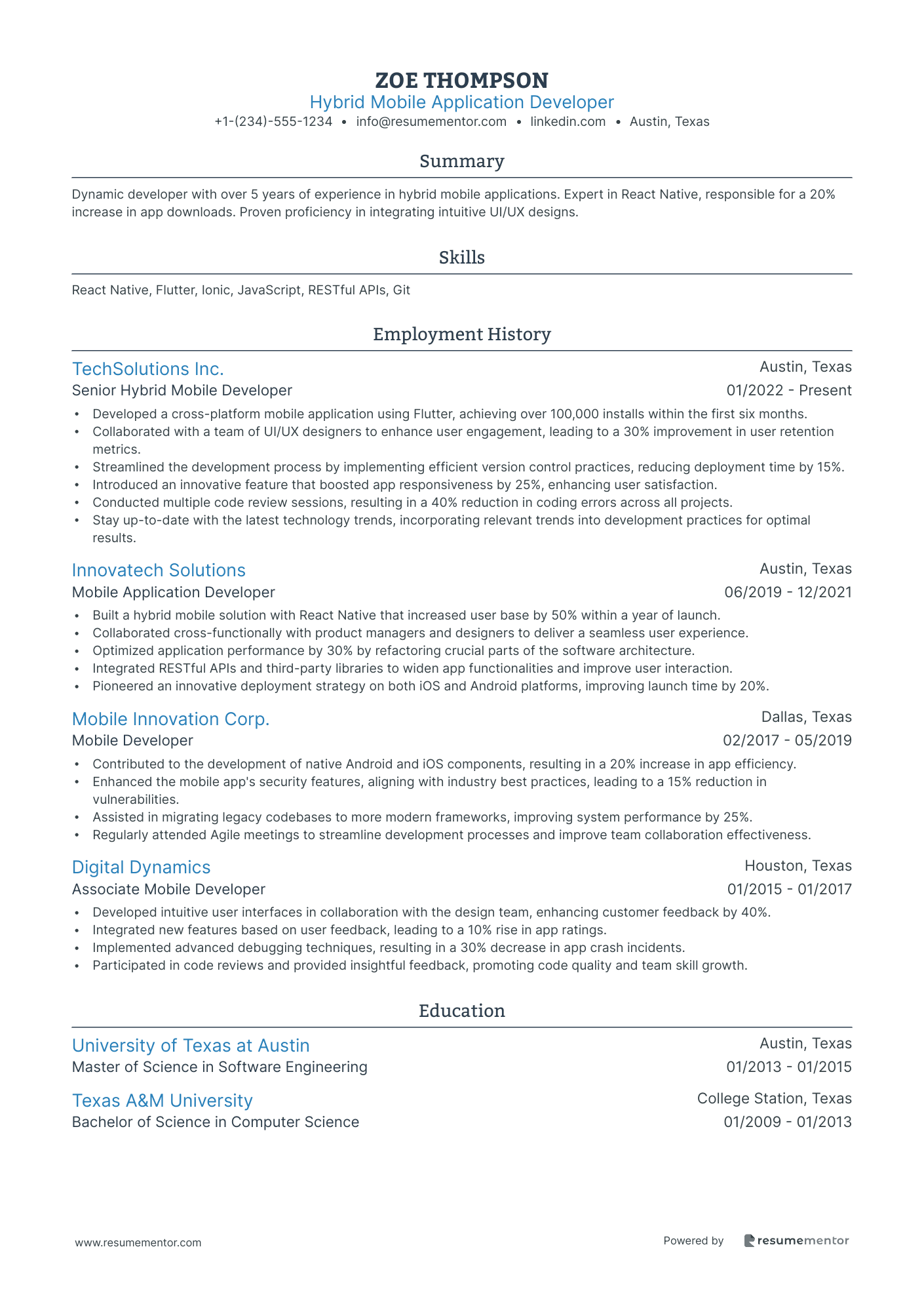 Mobile Developer Resume Example - Free to Edit ATS-Friendly PDF - 2025