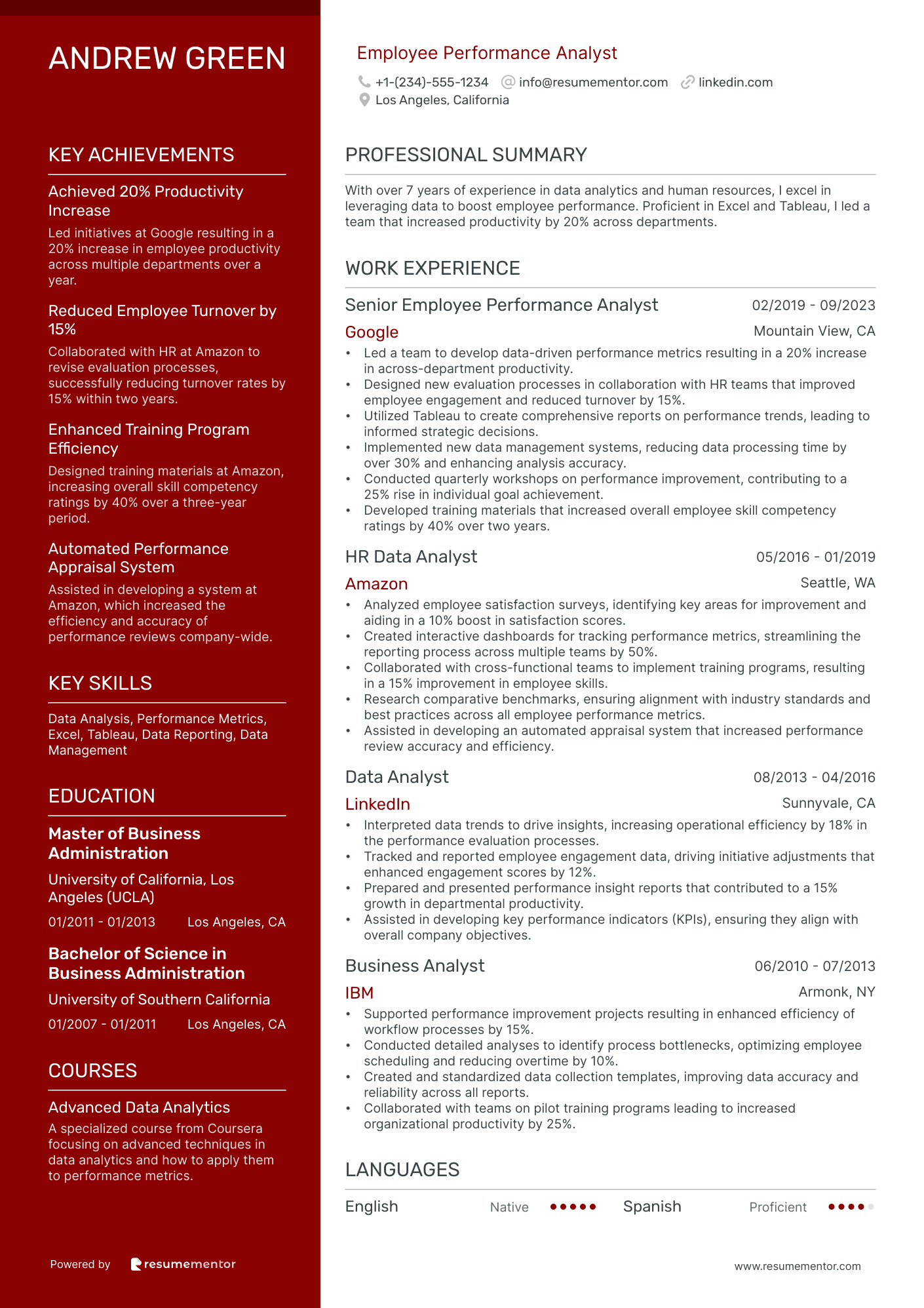 Human Resources Analyst Resume Example - Free to Edit ATS-Friendly PDF ...