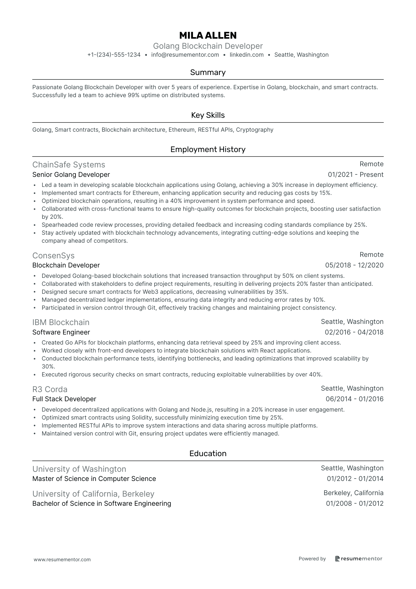 Golang Developer Resume Example - Free to Edit ATS-Friendly PDF - 2025