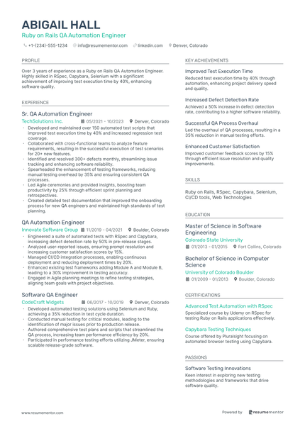 QA Automation Engineer Resume Example - Free to Edit ATS-Friendly PDF ...