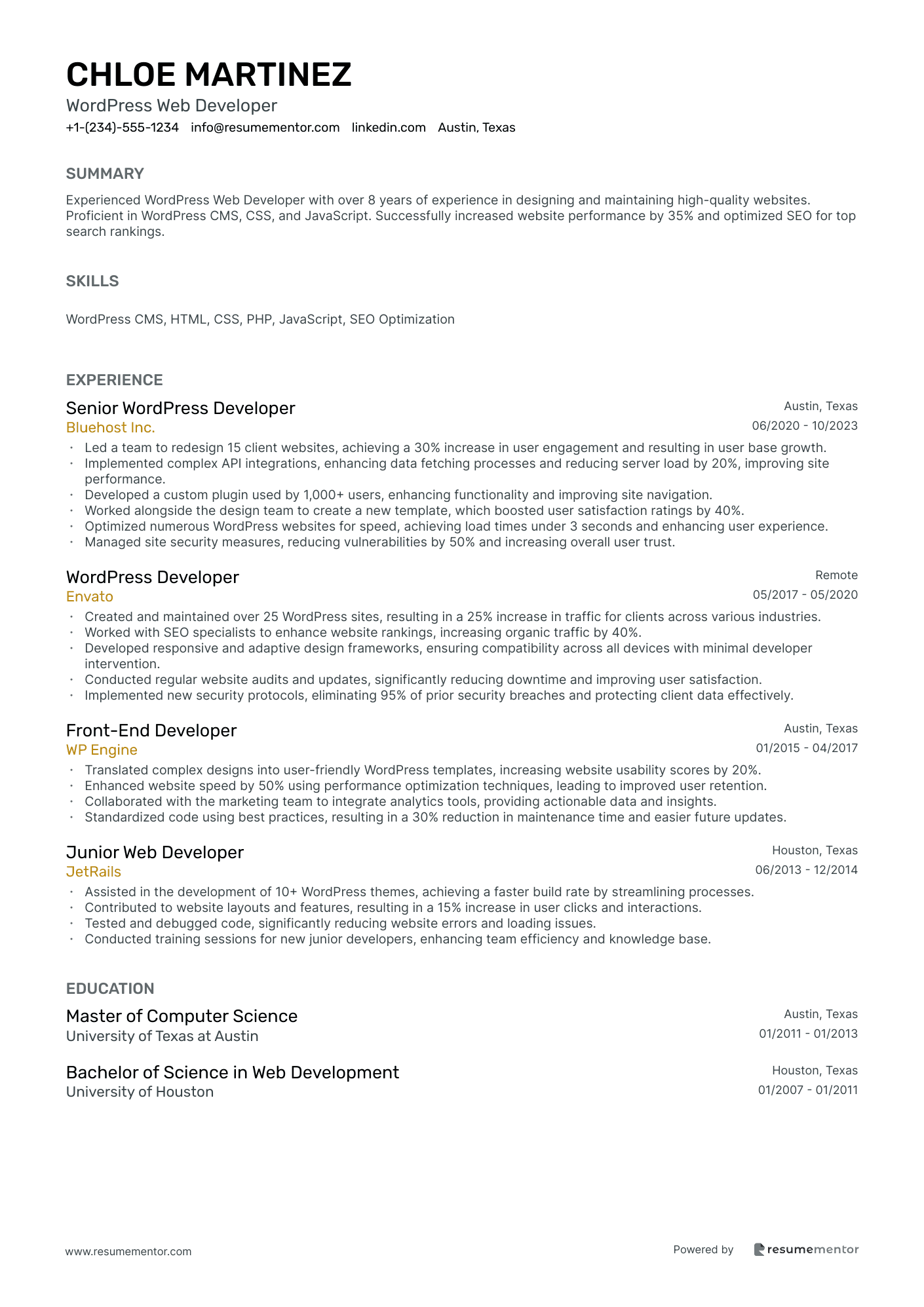 Web Developer Resume Example - Free to Edit ATS-Friendly PDF - 2025