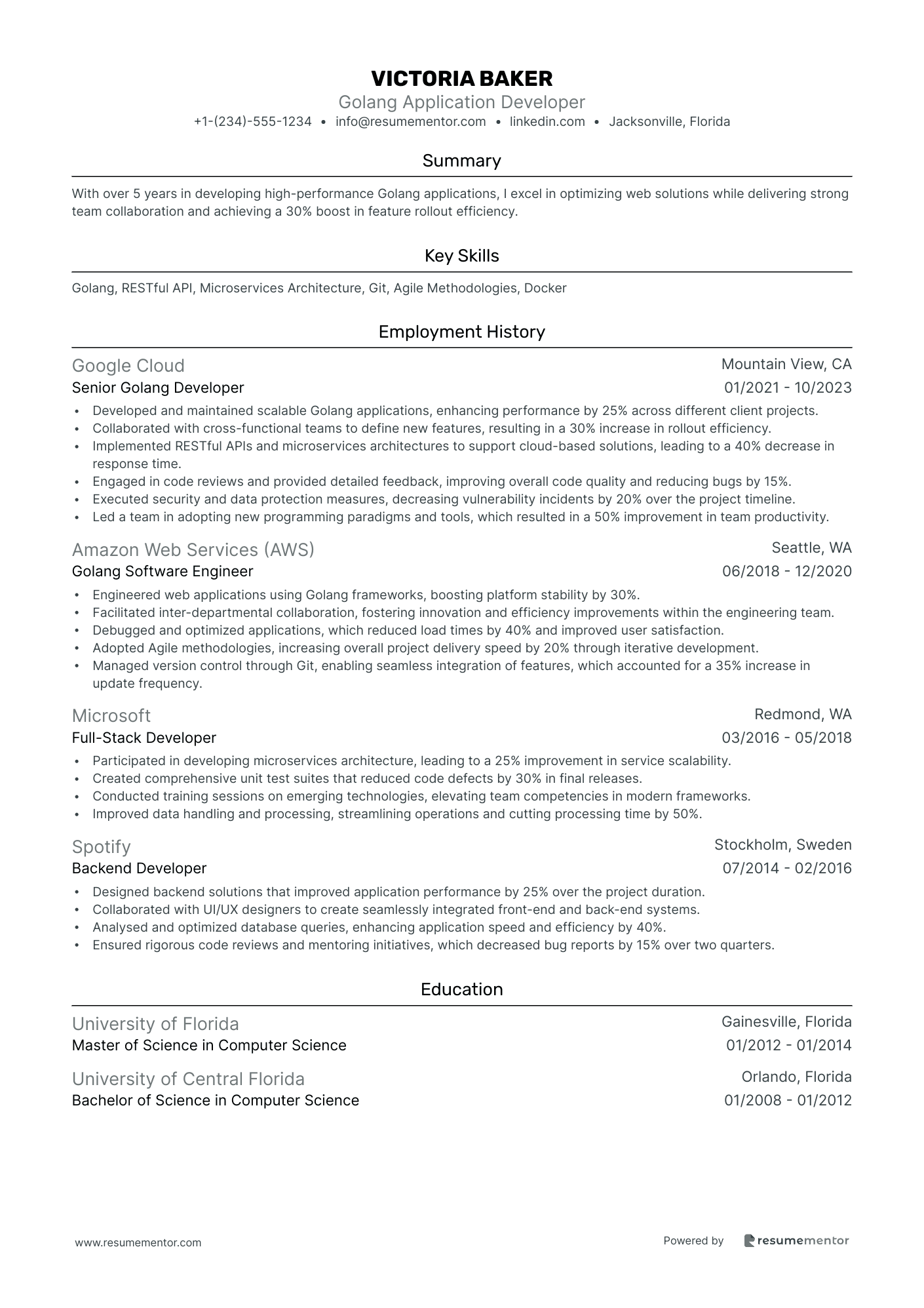 Golang Developer Resume Example - Free to Edit ATS-Friendly PDF - 2025