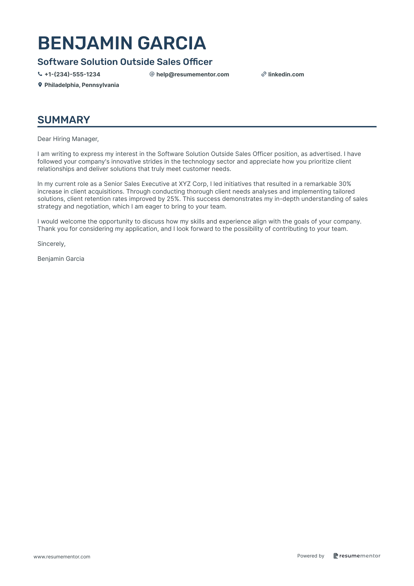 Letter Example Outside Outside Sales Cover Letter Examples by ResumeMentor.com - Professional ...