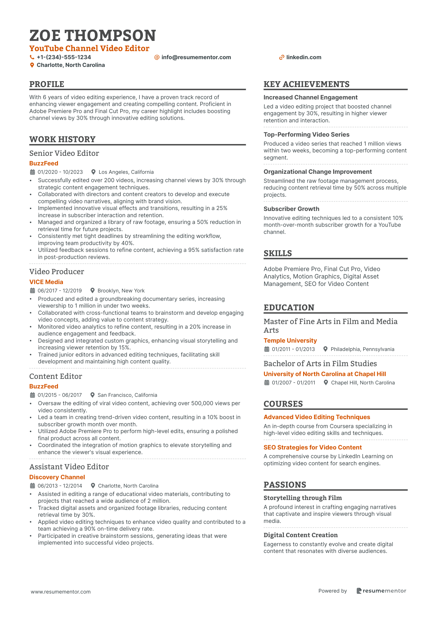 Video Editor Resume Examples - Free to Edit ATS-Friendly PDF - 2025