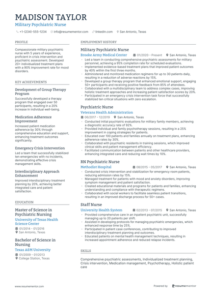 Psychiatric Nurse Resume Examples - Free to Edit ATS-Friendly PDF - 2025