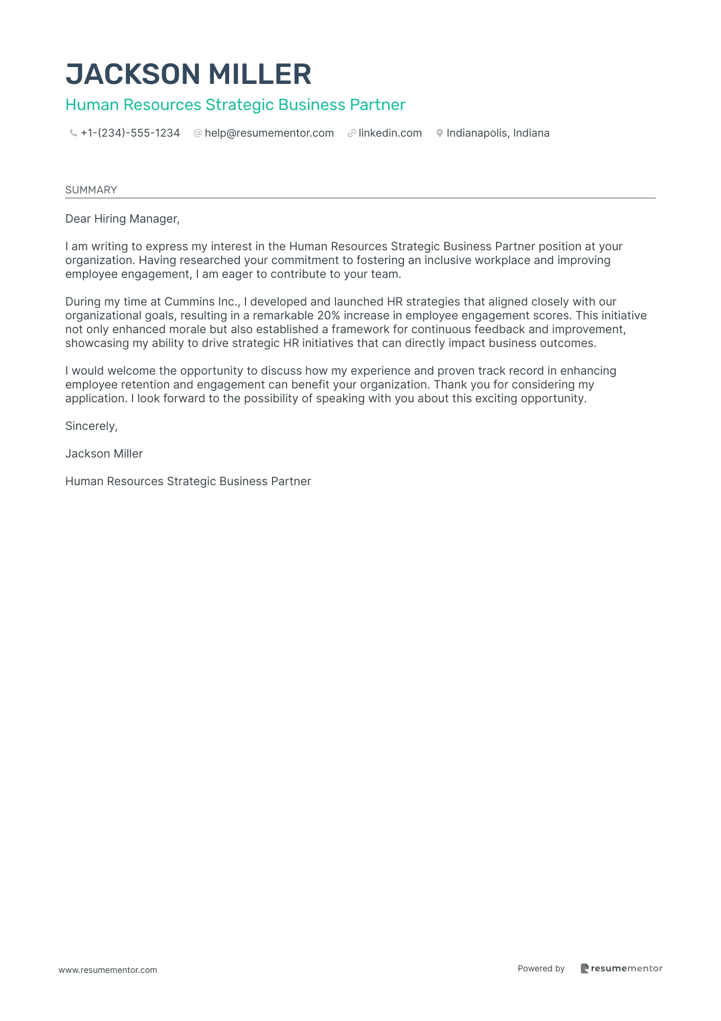 Human Resources Business Partner Cover Letter Examples by ResumeMentor ...