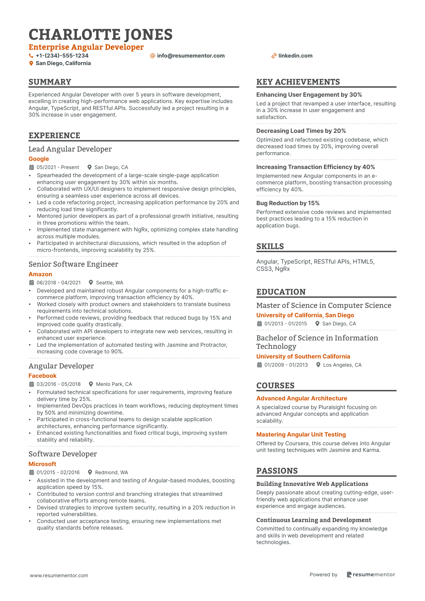 Angular Developer Resume Example - Free to Edit ATS-Friendly PDF - 2025