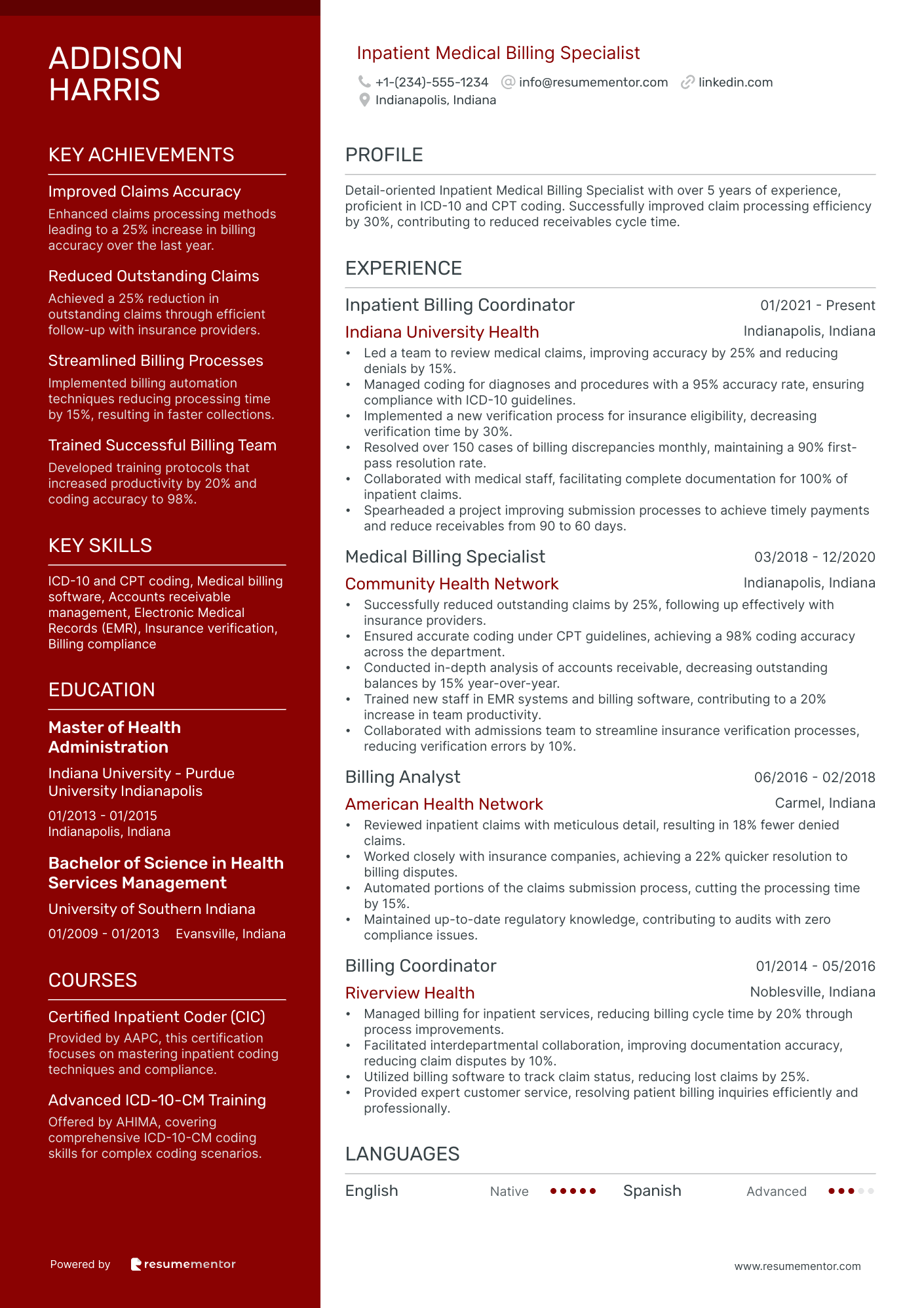 Medical Billing and Coding Specialist Resume Examples - Free to Edit ...