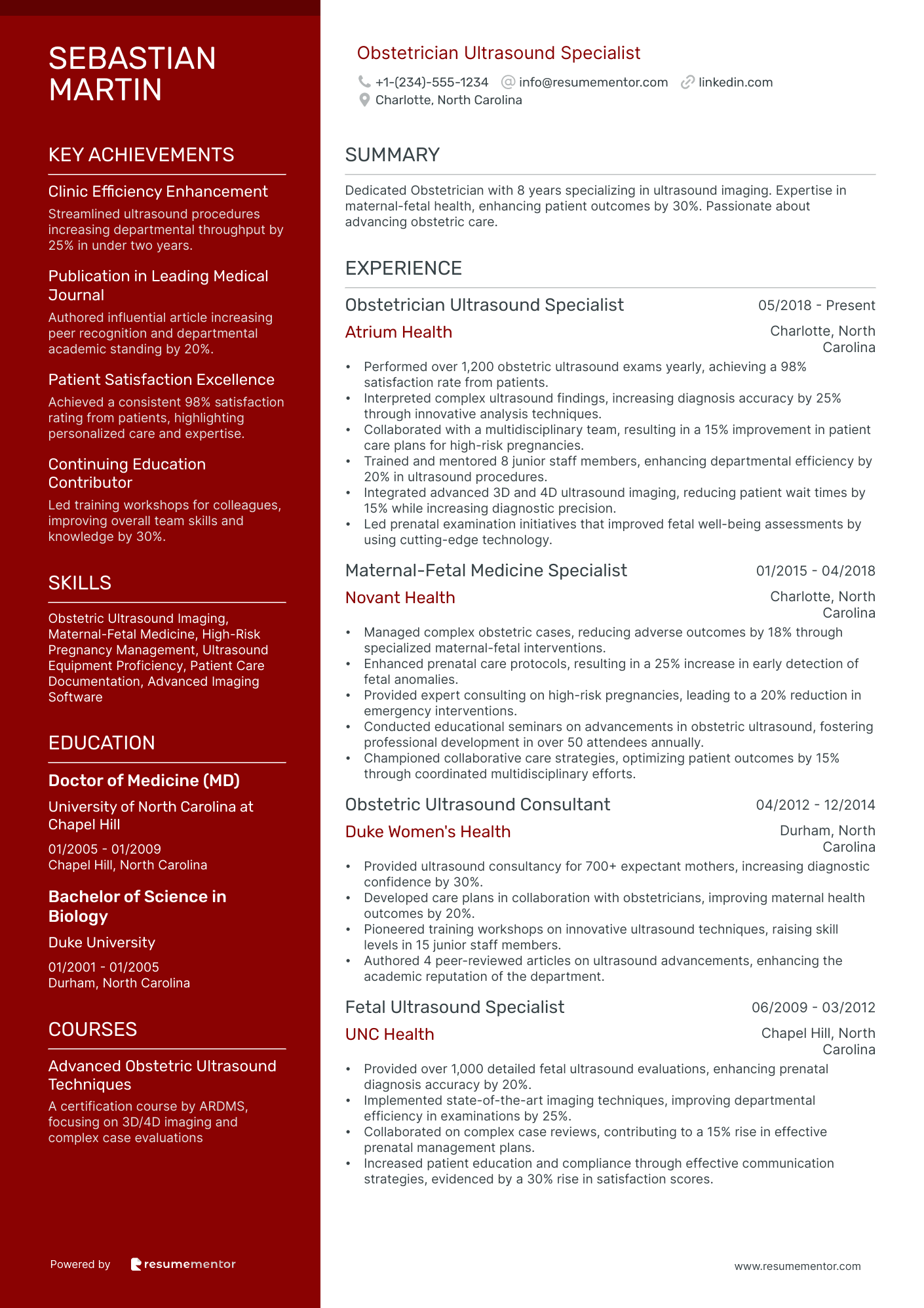 Obstetricians (OB-GYN) Resume Example - Free to Edit ATS-Friendly PDF ...