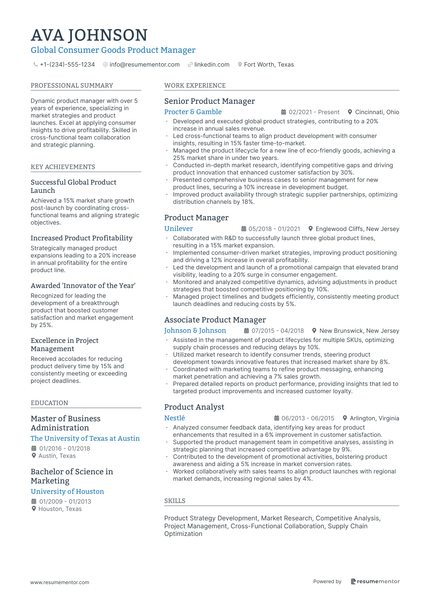 International Product Manager Resume Example - Free to Edit ATS ...
