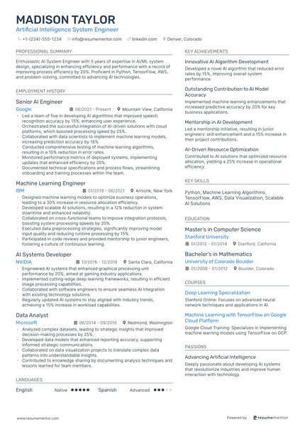 Machine Learning Engineer Resume Example - Free to Edit ATS-Friendly ...