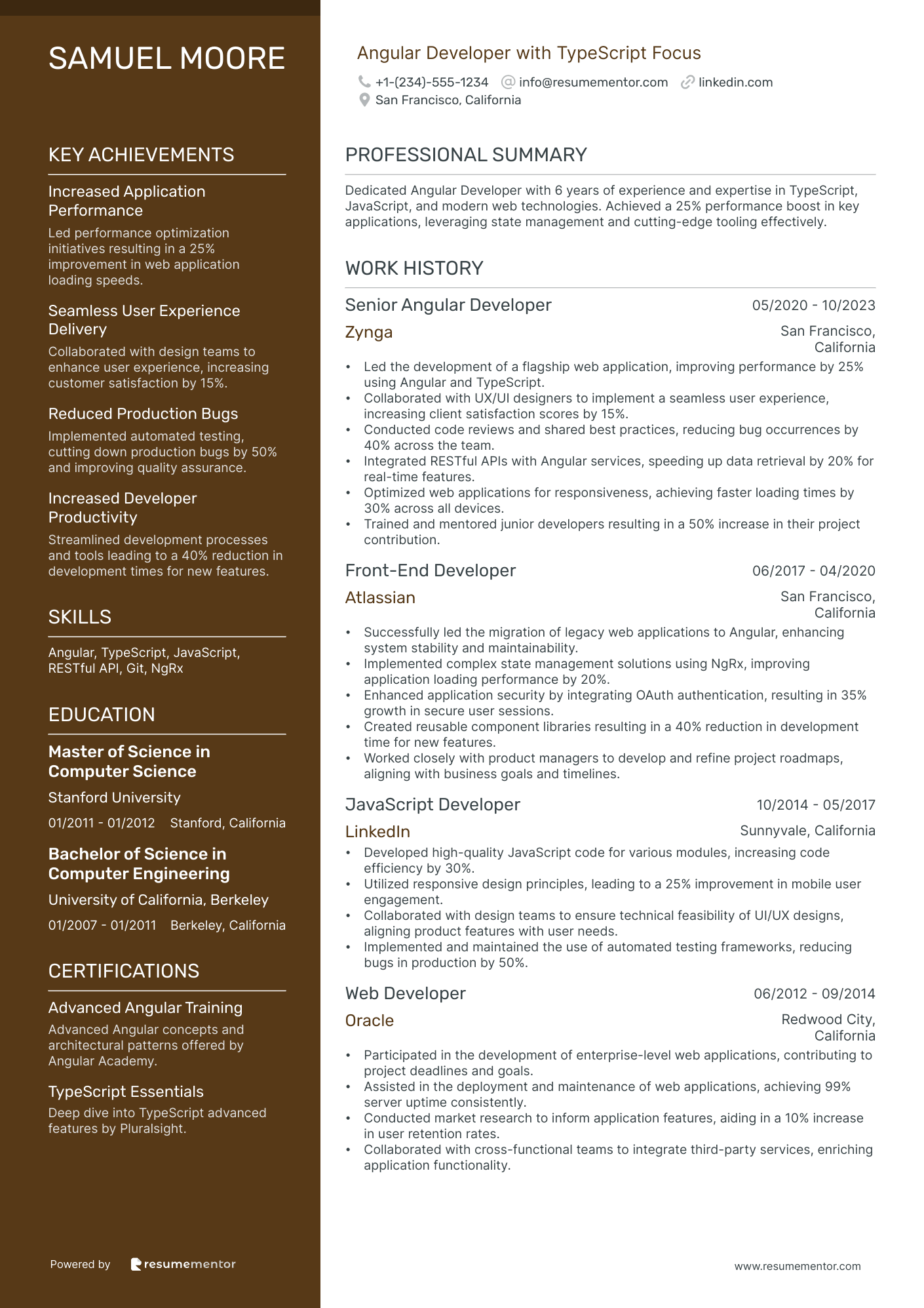 Angular Developer Resume Example - Free to Edit ATS-Friendly PDF - 2025