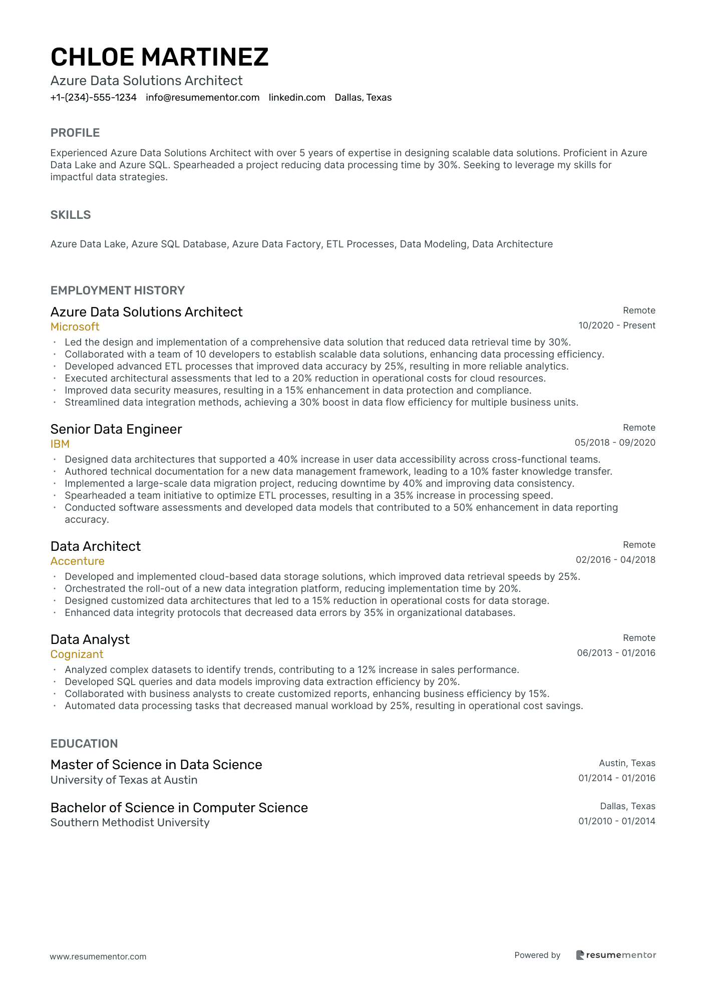 Azure Data Engineer Resume Example - Free to Edit ATS-Friendly PDF - 2025