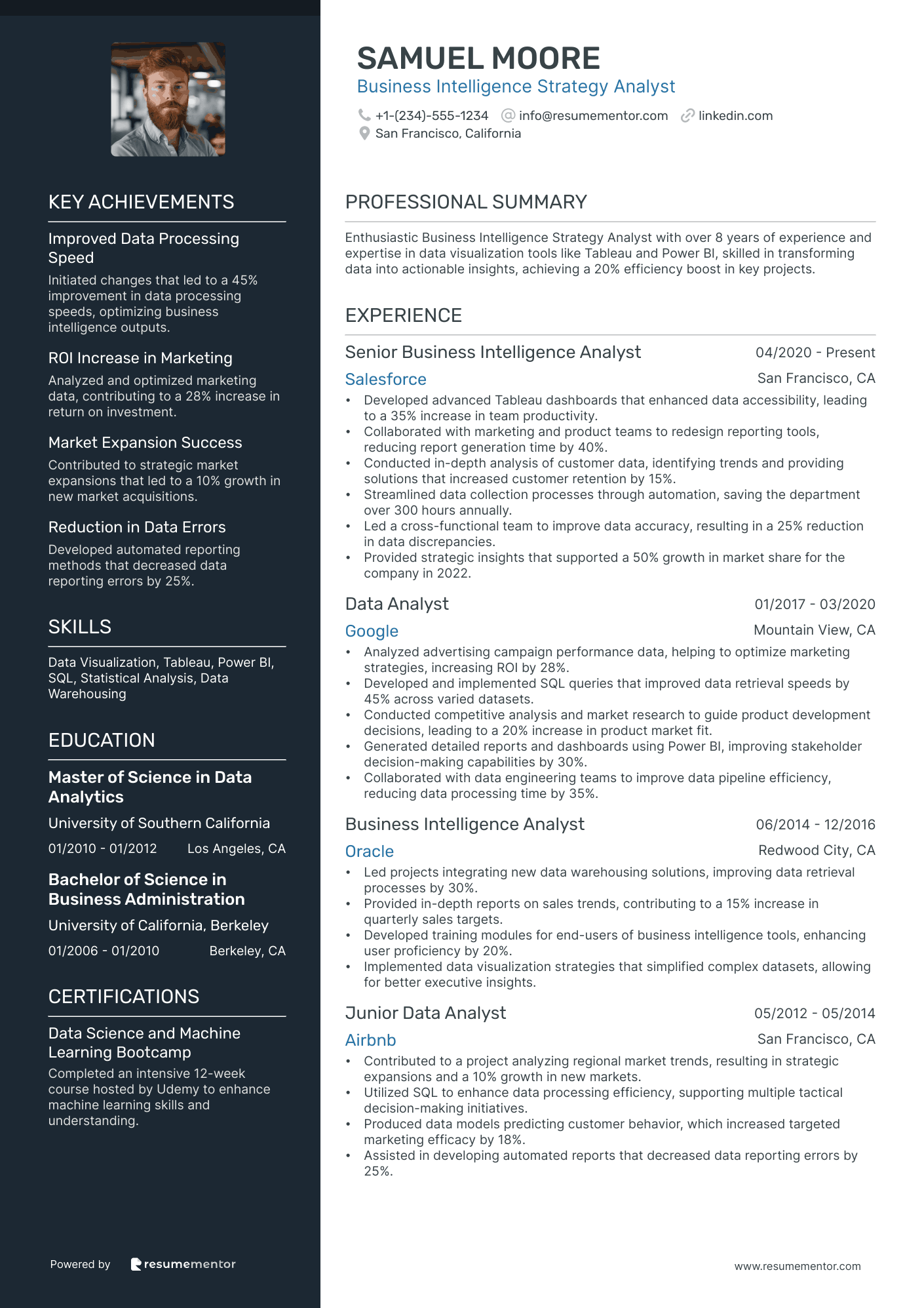 Business Intelligence Analyst Resume Examples - Free to Edit ATS ...