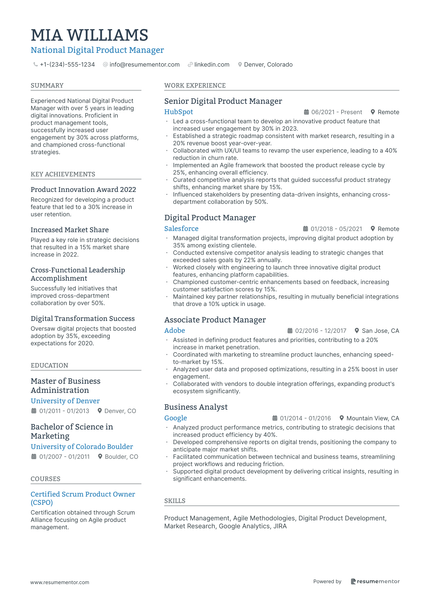 National Product Manager Resume Example - Free to Edit ATS-Friendly PDF ...